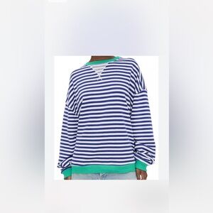 We The Free Striped Knit Top with Green Trim
